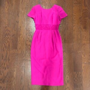 Vintage Donna Morgan hot pink fuchsia long dress with short sleeves formal
